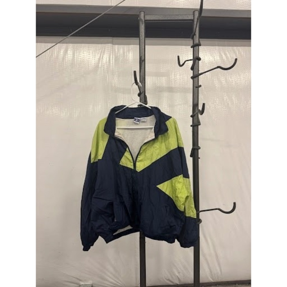 Vintage Pro Spirit Windbreaker Jacket Navy & Neon Green Colorblock - Large - 90s